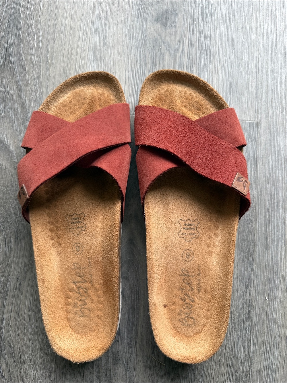 Women's Cross-Strap Suede Slide Sandals in Rust